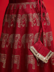 Women Maroon Velvet Crop Top With Anarkali Skirt-SHSET96590