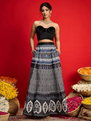 Women Black Velvet Bustier Top With Anarkali Skirt-SHSET96591