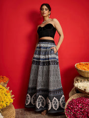 Women Black Velvet Bustier Top With Anarkali Skirt-SHSET96591