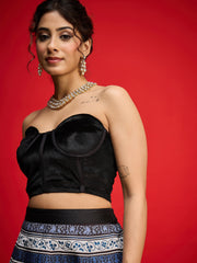 Women Black Velvet Bustier Top With Anarkali Skirt-SHSET96591