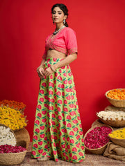 Women Pink Dupion Silk Crop Top With Anarkali Skirt-SHSET96592
