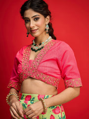 Women Pink Dupion Silk Crop Top With Anarkali Skirt-SHSET96592