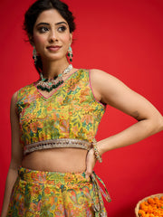 Women Yellow Chanderi Crop Top With Aanrkali Skirt-SHSET96595