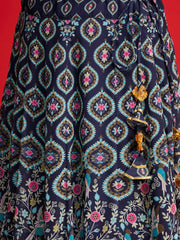 Women Navy Velvet Crop Top With Anarkali Skirt-SHSET96598