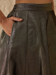 Women Black Velvet Top With Crinkled Anarkali Skirt