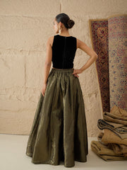 Women Black Velvet Top With Crinkled Anarkali Skirt