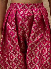 Women Fuchsia Velvet Embroidered Short Kurta With Farshi Salwar