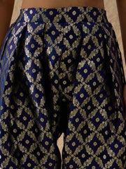 Women Navy Velvet Embroidered Short Kurta With Farshi Salwar