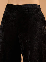 Women Black Velvet Embroidered V Neck Peplum Top With Palazzos-SHSET96640