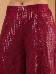 Women Maroon Sequence Top With A-Line Palazzos-SHSET96641