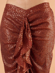 Women Rust sequence Crop Top With Front Frill Skirt-SHSET96645