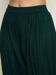 Women Green Woollen Embroidered V-Neck Short Kurta With Farshi Salwar-SHSET96653