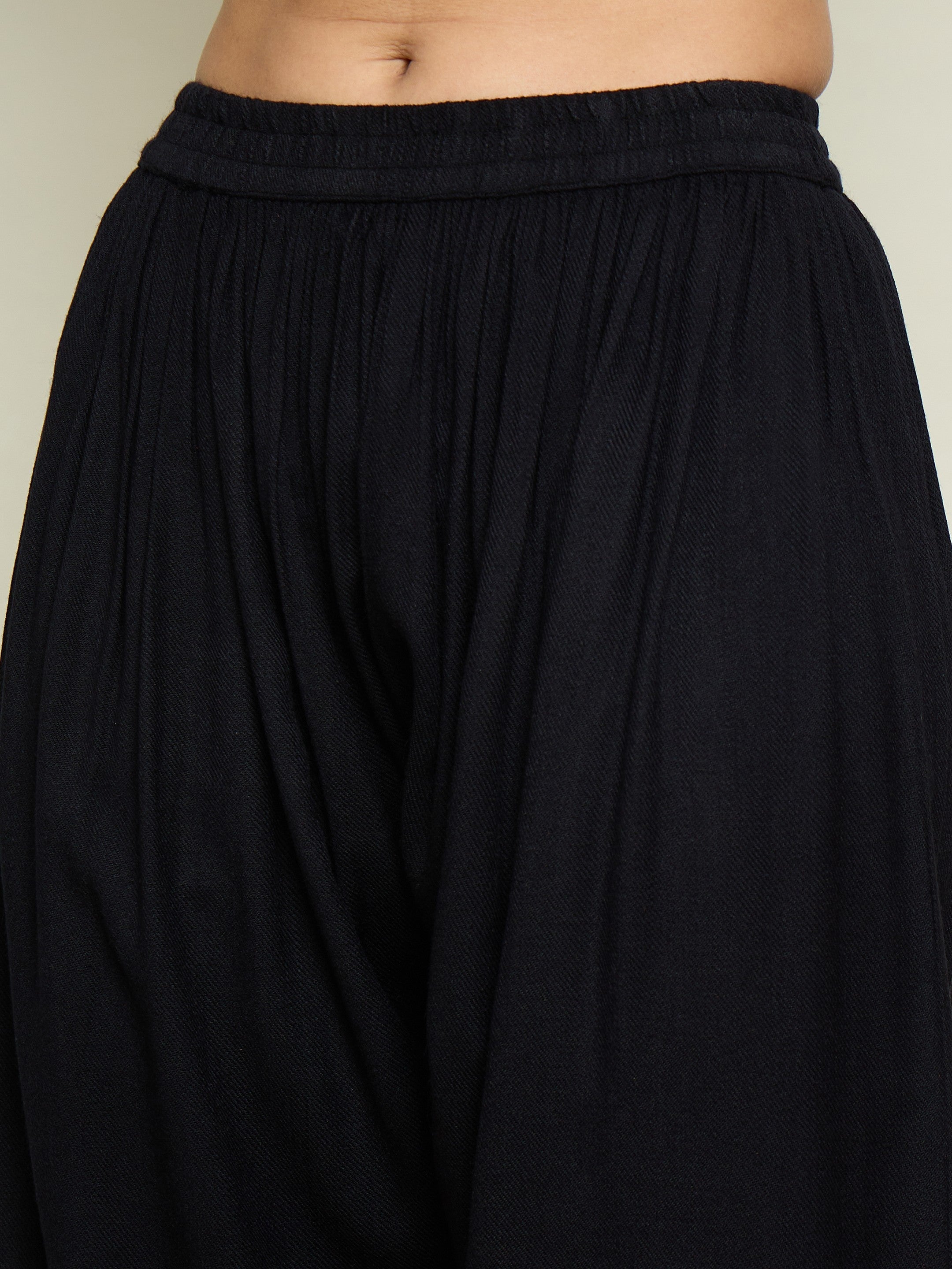 Women Black Woollen Embroidered V-Neck Short Kurta With Farshi Salwar-SHSET96654