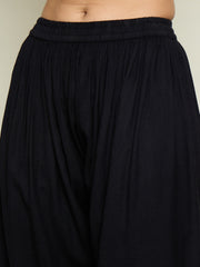 Women Black Woollen Embroidered V-Neck Short Kurta With Farshi Salwar-SHSET96654