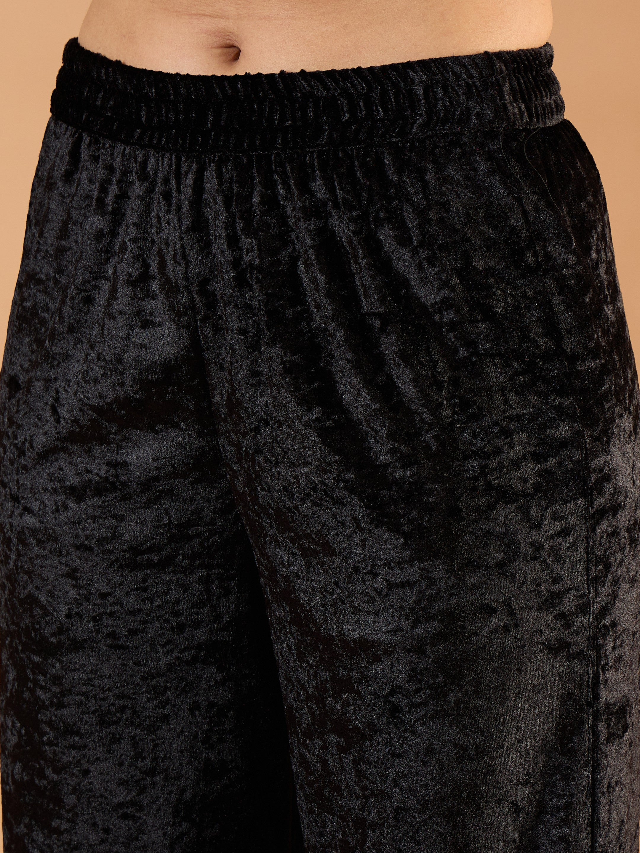 Women Black Velvet V Neck Embroidered Kurta With Straight Pants-SHSET96660