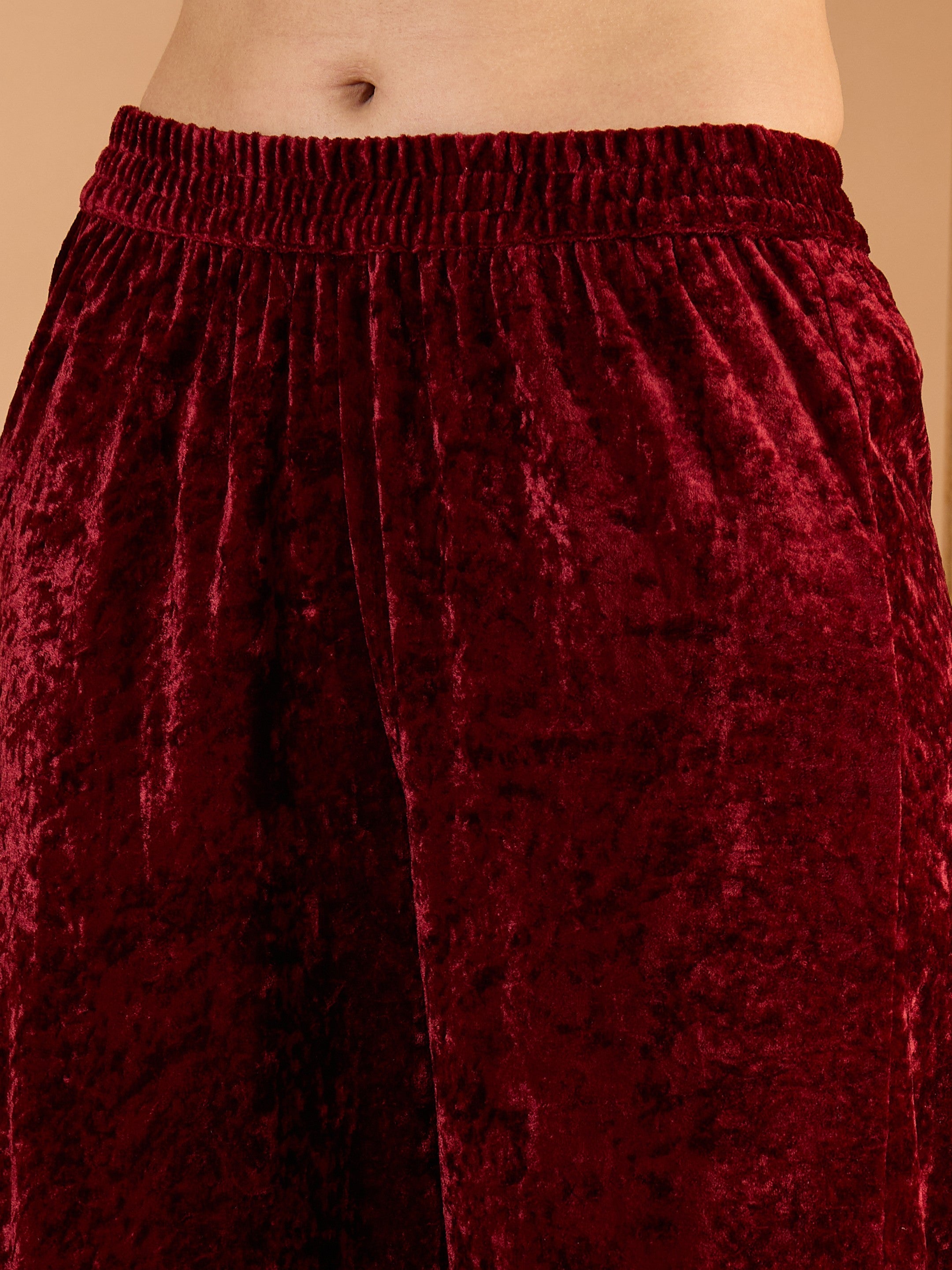 Women Maroon Velvet Embroidered Straight Kurta With Straight Pants-SHSET96664