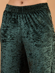 Women Green Velvet Embroidered Straight Kurta With Straight Pants-SHSET96665