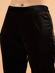 Women Black Velvet Embroidered Kurta With Tulip Pants-SHSET96672
