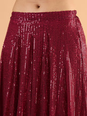 Women Maroon Sequence Sleeveless Crop Top With Anarkali Skirt-SHSET96673