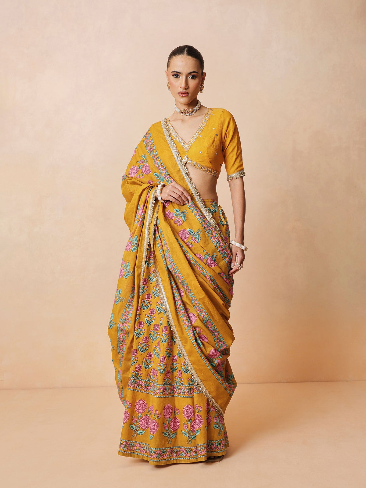 Women Yellow Embroidered Crop Top With Anarkali Skirt & Dupatta