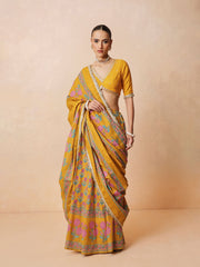 Women Yellow Embroidered Crop Top With Anarkali Skirt & Dupatta