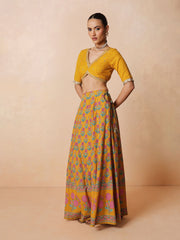 Women Yellow Embroidered Crop Top With Anarkali Skirt & Dupatta