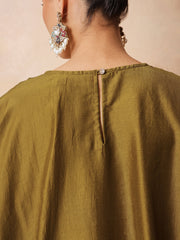 Women Mustard Embroidered Patch Kaftan With Tulip Pants