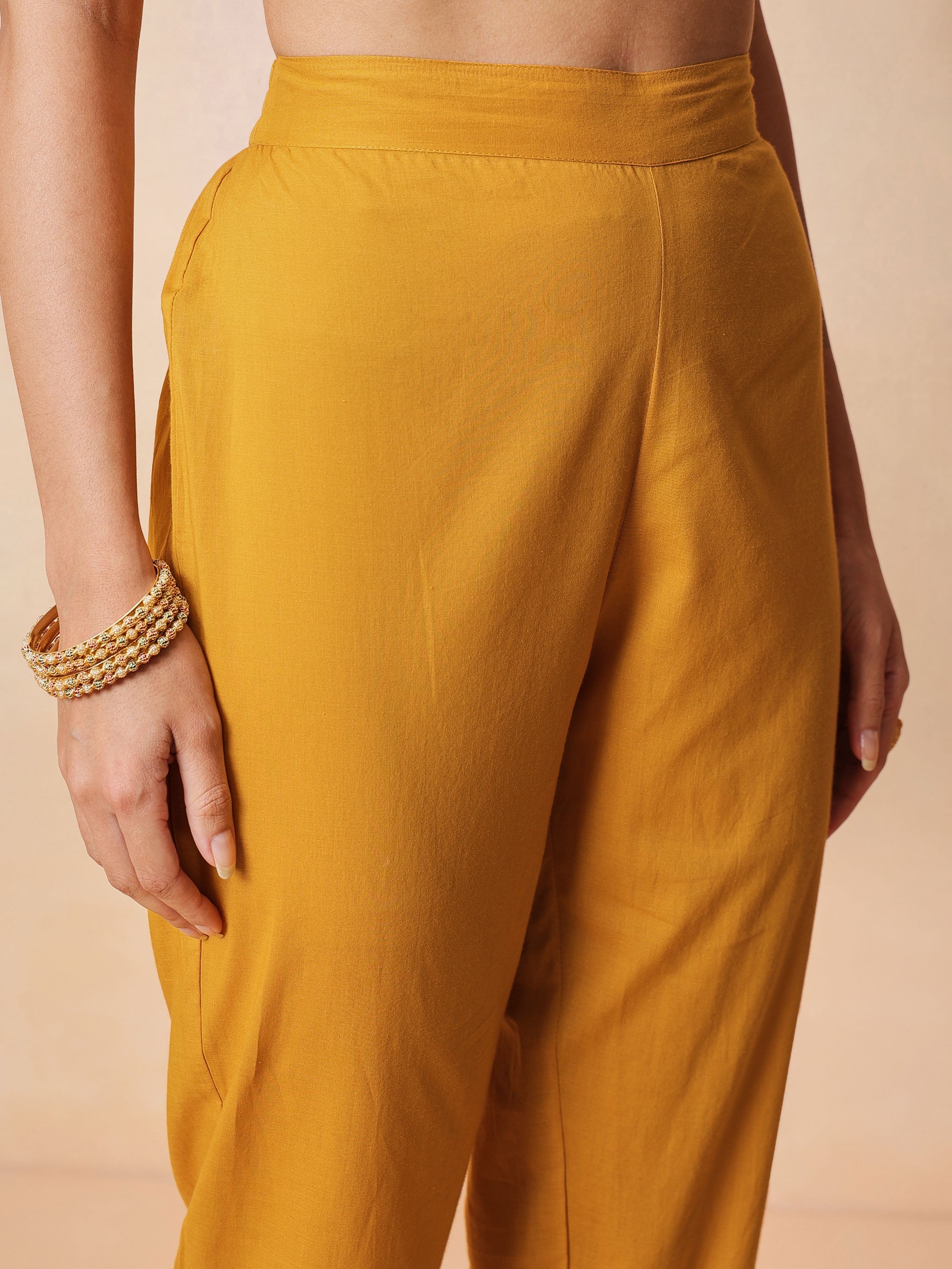 DesiQlo Yellow Chanderi Anarkali Kurta With Straight Pants & Dupa