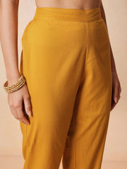 Women Yellow Chanderi Anarkali Kurta With Straight Pants & Dupatta