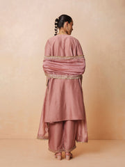 Women Onion Pink Embroidered Choga Kurta With Straight Pant & Dupatta