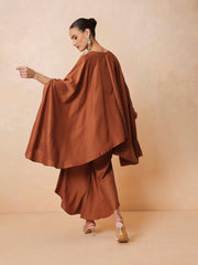 Women Rust Embroidered Kaftan With Flared Pants