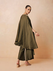 Women Olive Embroidered Kaftan With Flared Pants