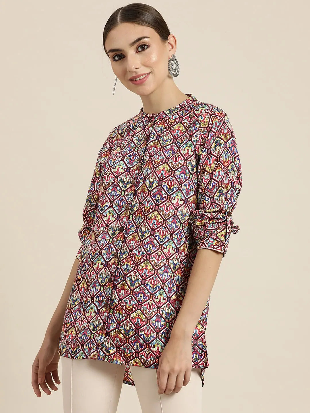 White Patola High Low Shirt | Traditional Indian Lehenga Style