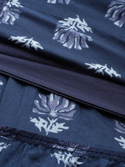 Navy Lotus Floral Contrast Border Tiered Skirt