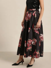 Black Floral Anarkali Skirt