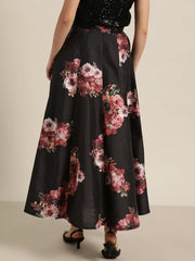 Black Floral Anarkali Skirt
