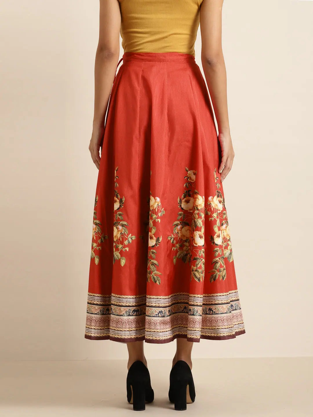 Red Floral Skirt: Long Ethnic Skirts & Women's Ethnic Wear