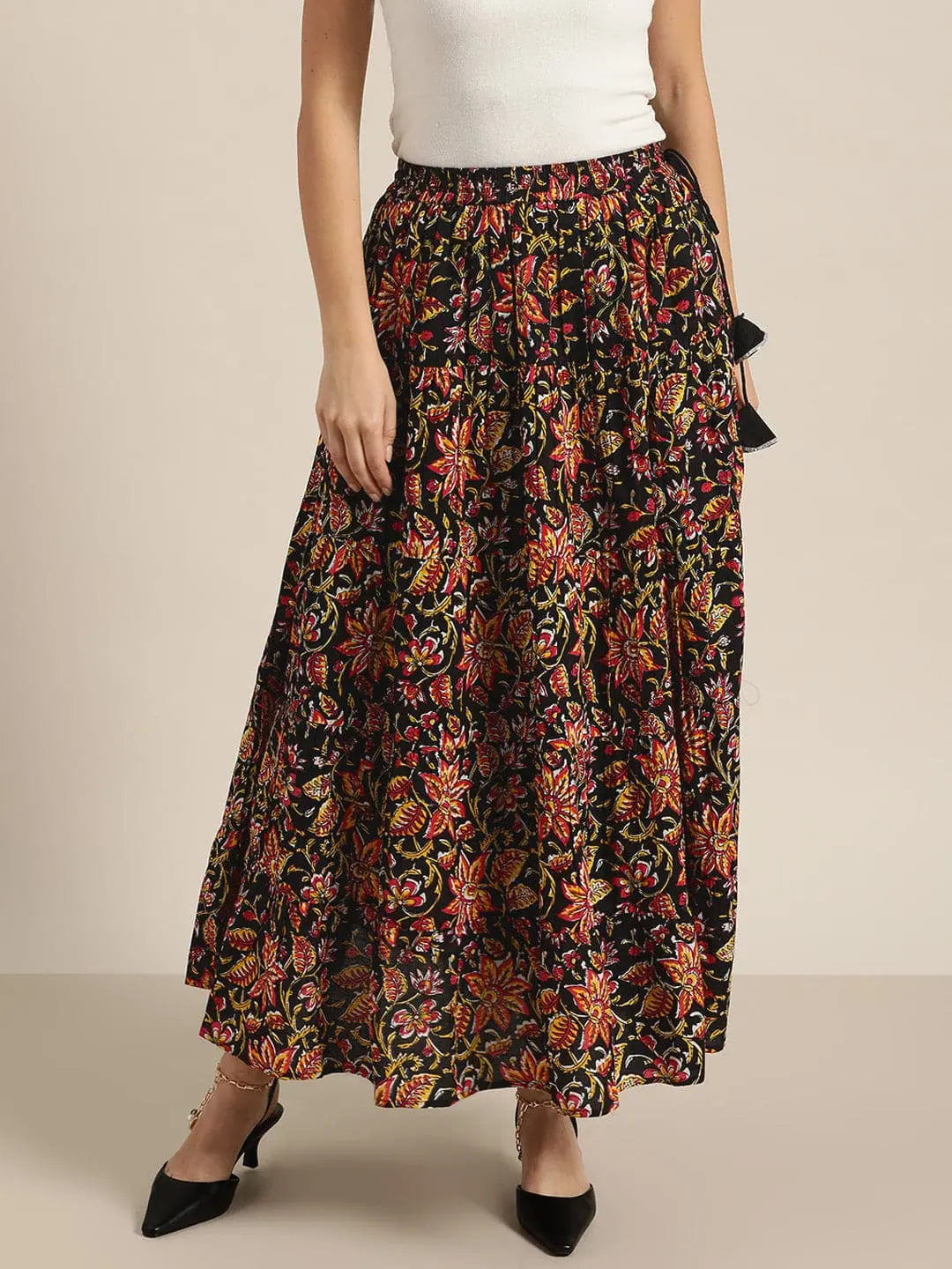 Black Floral Skirt - Women's Ethnic Wear & Long Ethnic Skirts