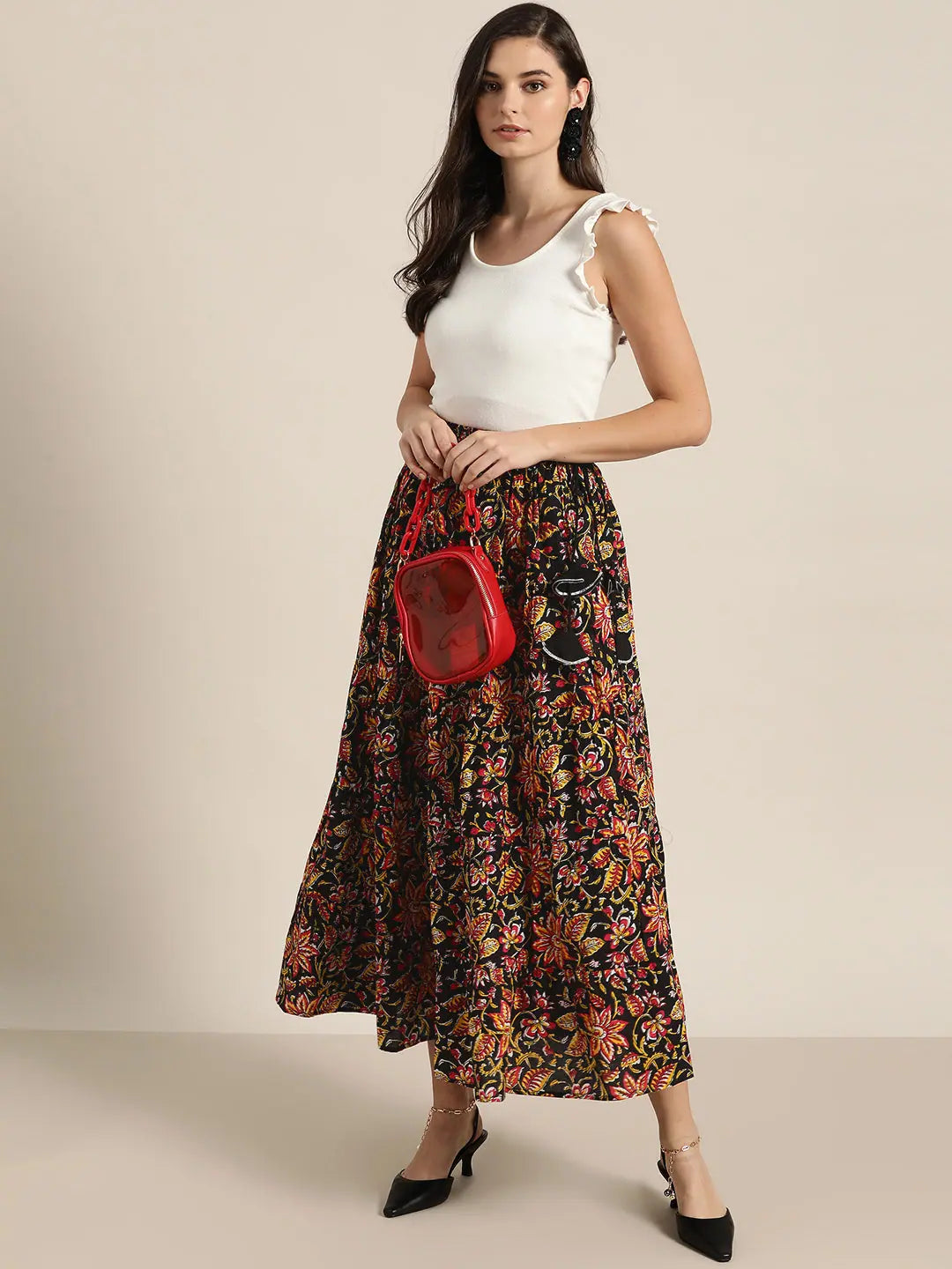 Black Floral Skirt - Women's Ethnic Wear & Long Ethnic Skirts
