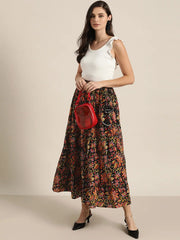 Black Floral Tiered Skirt