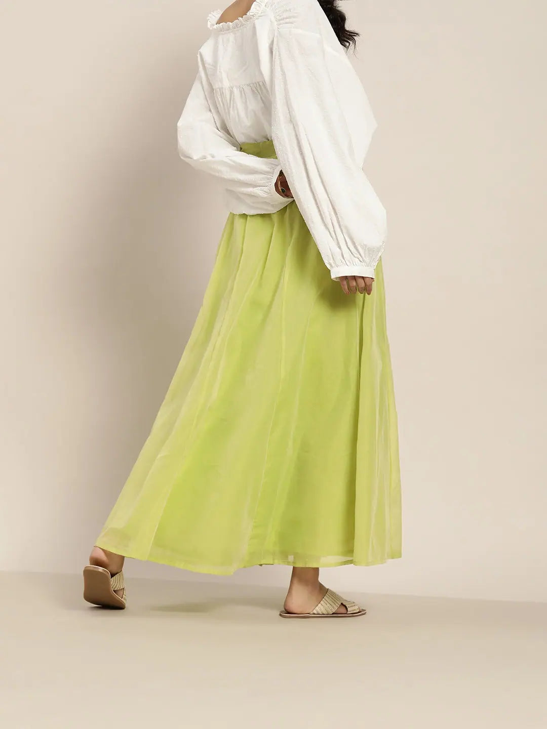 Green Anarkali Skirt with Zari - Ethnic Skirts for Women