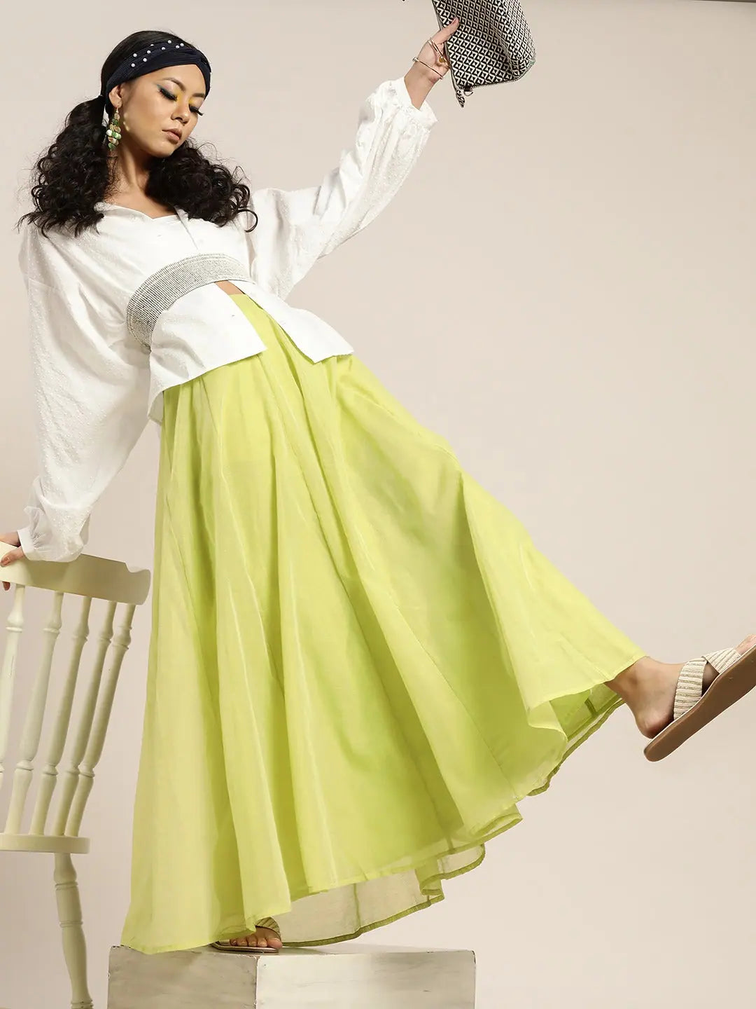 Green Anarkali Skirt with Zari - Ethnic Skirts for Women