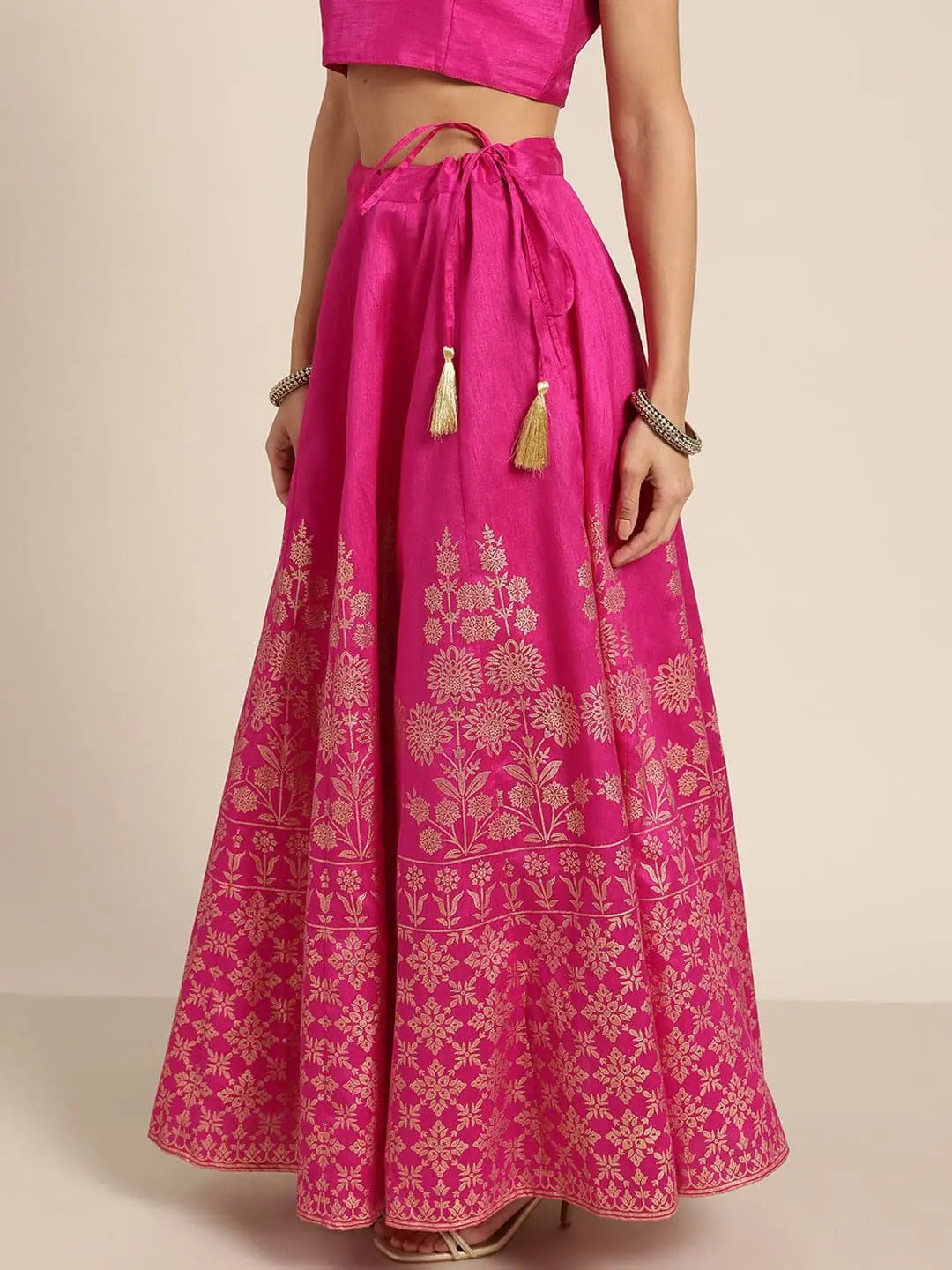 Fuchsia Foil Print Anarkali Skirt | Ethnic Maxi Skirts