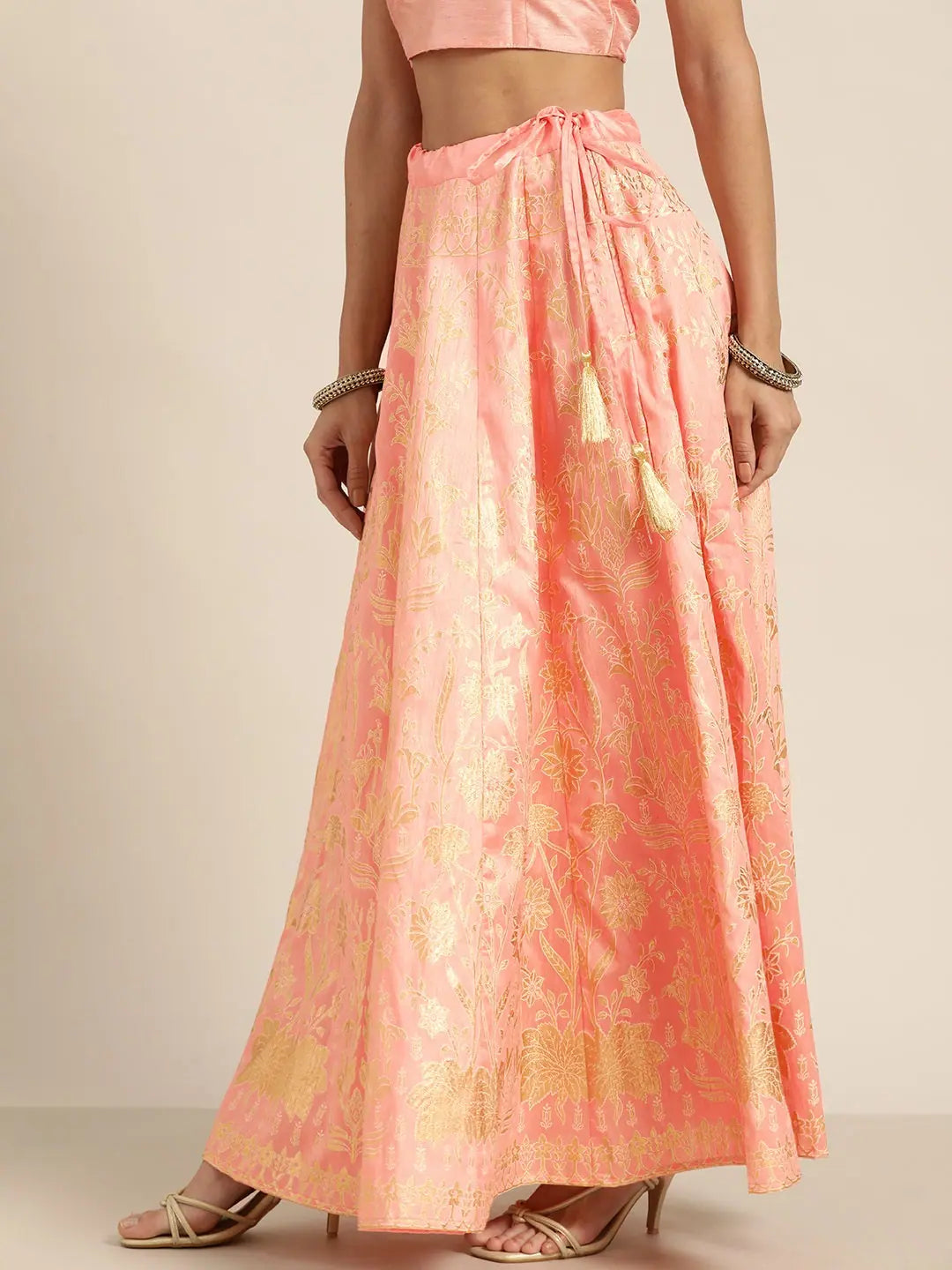 Peach Foil Print Anarkali Skirt | Women's Ethnic Wear