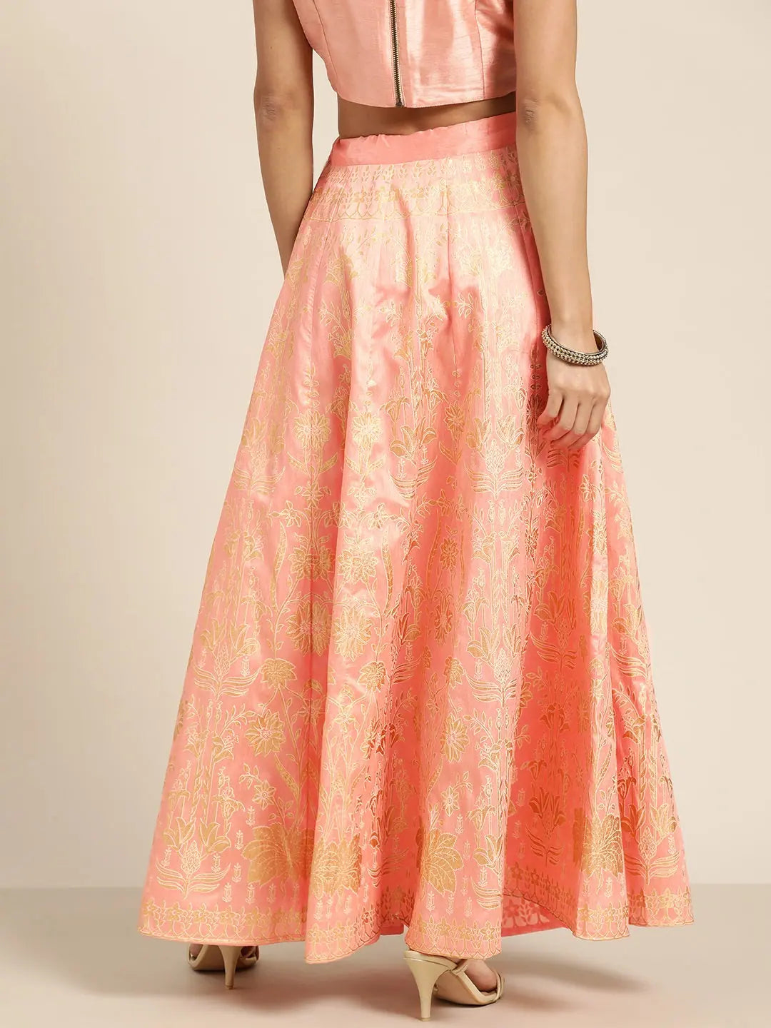 Peach Foil Print Anarkali Skirt | Women's Ethnic Wear