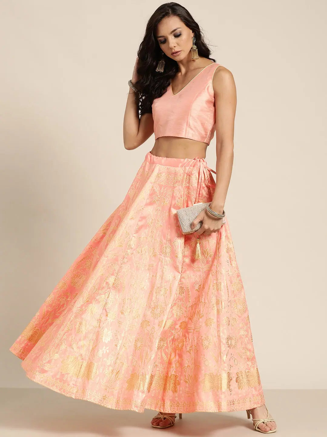 Peach Foil Print Anarkali Skirt | Women's Ethnic Wear