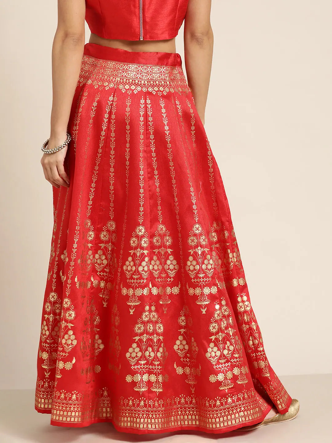 Red Foil Print Anarkali Skirt | Long Ethnic Skirts Online