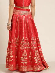Red Foil Print Anarkali Skirt