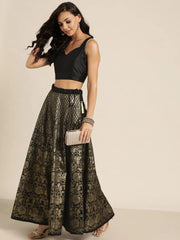 Black Kali Foil Print Anarkali Skirt