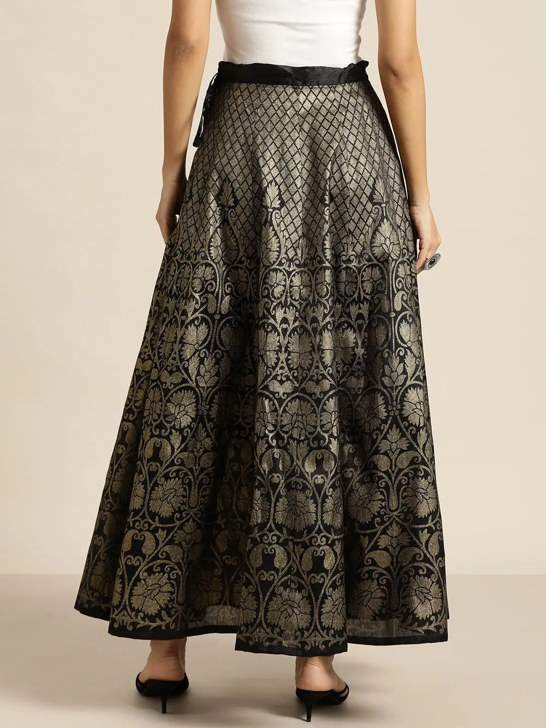Black Foil Print Anarkali Skirt | Ethnic Skirts for Women